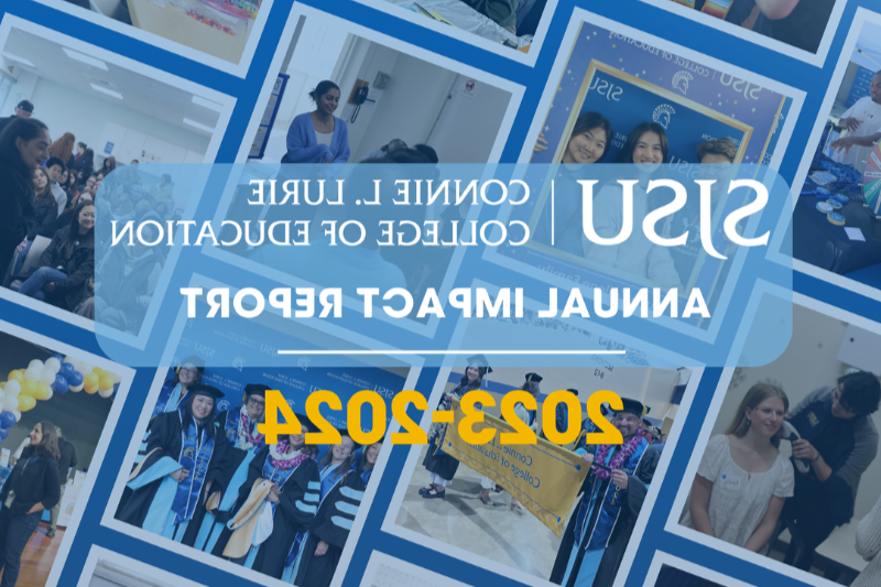 screenshot image of the 2023-2024 annual impact report with multiple student photos over a blue background